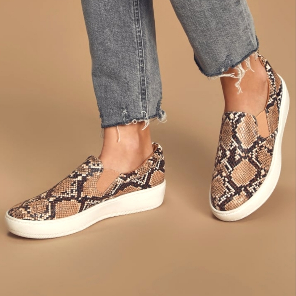 Lulus Dylann Tan snake slip-on platform Sneakers women's size 7.5